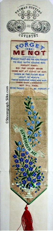 Bookmark with words and motif of blue flowers with scroll