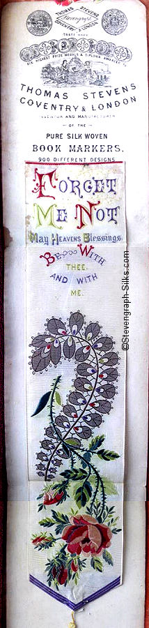 Bookmark with words and motif of red rose and leaves