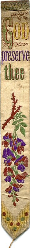 narrow bookmark with title words and image of a branch and flowers