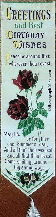 Bookmark with words and image of red roses