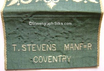 Stevens logo on the reverse top turn-over of this bookmark