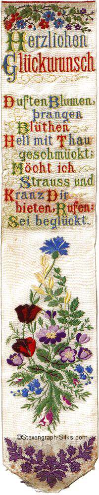 Bookmark with German language words and image of flowers