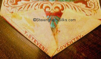 T. Stevens name woven in reverse pointed end of this bookmark