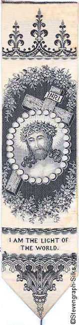 Black & white bookmark with image of the crucified Christ and words