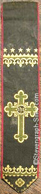 Narrow religious bookmark with I.H.S. inside cross