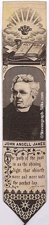 Bookmark with portrait image of John James, and words