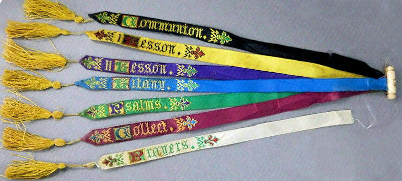 Narrow religious bookmark with title words, joined with other narrow religious bookmarks