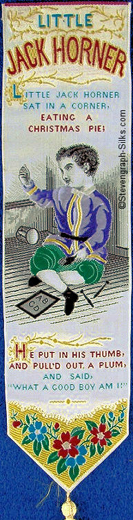 Bookmark with image of boy dressed in blue, sitting on floor holding up his thumb