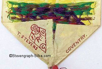 Stevens logo and Diamond Registration mark woven on the reverse pointed end of this bookmark