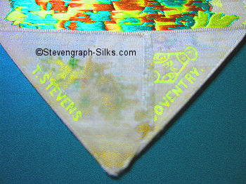 Stevens logo and Diamond Registration mark woven on the reverse pointed end of this bookmark