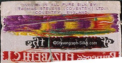 Rear of bookmark with credit to Thomas Stevens (Coventry).