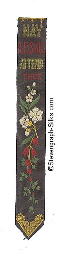 silk bookmark with title words only, and flowers beneath