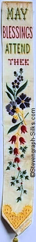 silk bookmark with title words only, and flowers beneath