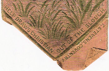 Stevens name woven on reverse pointed end of this bookmark
