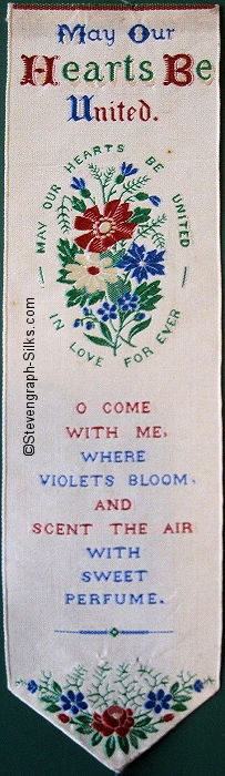 Bookmark with title words, image of flowers with words around, and words of verse