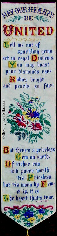 Bookmark with ornate words and image of flowers