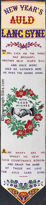 Bookmark with words and image of man and woman's hand shaking inside a wreath