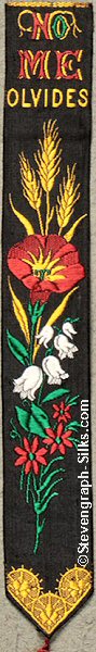 black bookmark with title words and image of various flowers