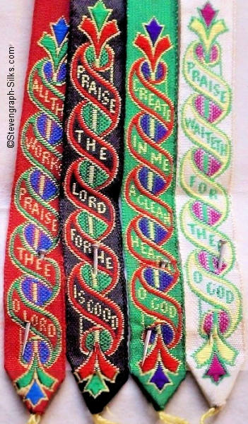 Narrow religious bookmark with title words, joined with other narrow religious bookmarks