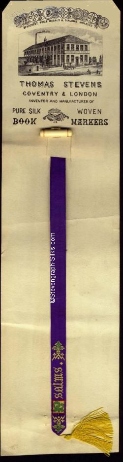 Narrow blue silk bookmark with word Psalms