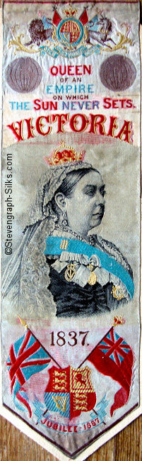 Bookmark with portrait of Queen Victoria and images of royal regalia