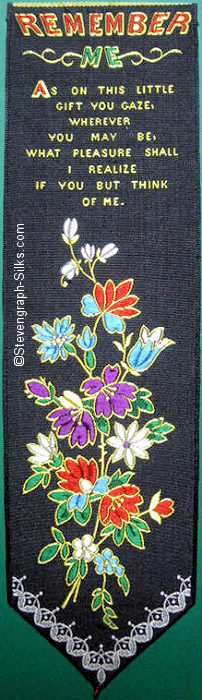 Silk bookmark with title words, verse and flowers