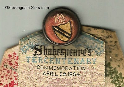 Front of button used to hold the three bookmarks which form the Shakespeare Tercentenary Commemoration favour
