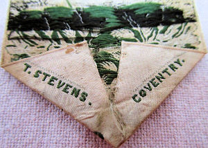Stevens name woven on the reverse pointed end of this bookmark