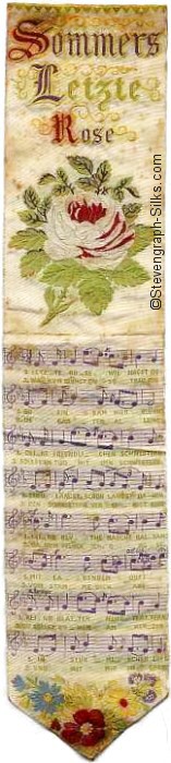 Bookmark with image of large rose, and all words of verse in German