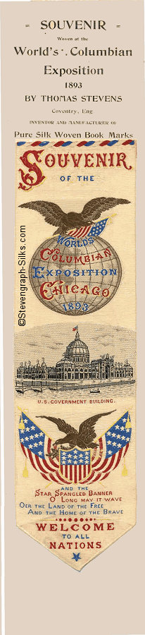 Bookmark on original backing paper, from the Worlds Columbian Exposition, Chicago 1893