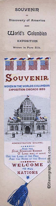 Worlds Columbian Exposition, Chicago 1893 bookmark still on stiff backing paper with no name