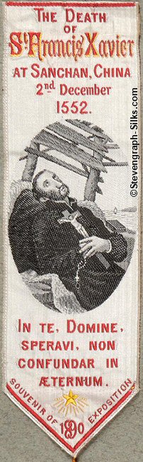 Bookmark with title words, image of the saint, and words of verse