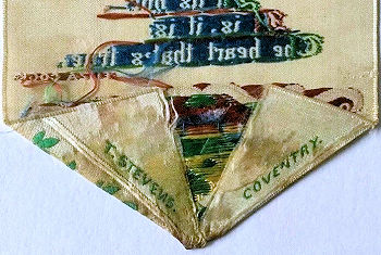 Stevens name woven on the reverse pointed end of this bookmark