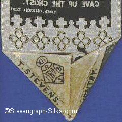 Stevens logo and diamond registration mark on the rear of this silk bookmark