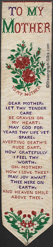 Bookmark with image of red roses, and words of endearment towards Mother