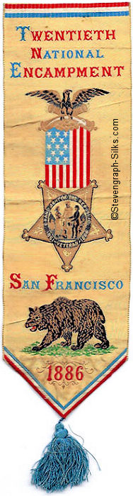 Bookmark with words, eagle, flag, five star badge and image of a bear