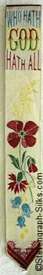 Silk bookmark with title words and image of flowers