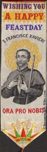 Silk bookmark with title words, and image of Francisce Xavieri