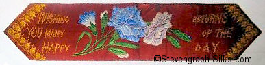 Bookmark with words Wishing you many happy returns of the day, motif of flowers and pointed at both ends