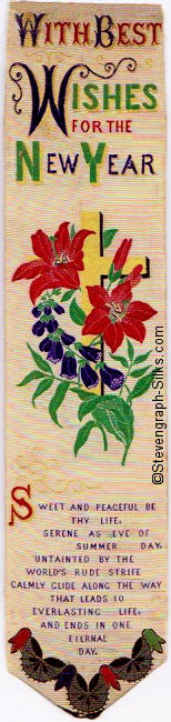 same bookmark with words and large image of cross and flowers, woven with white background