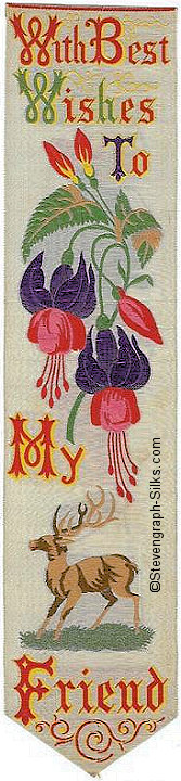 Bookmark with words With Best Wishes and motif of flowers and deer