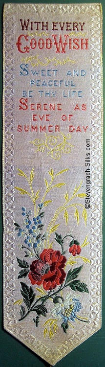 Appealing bookmark with title words, words of short verse and flowers