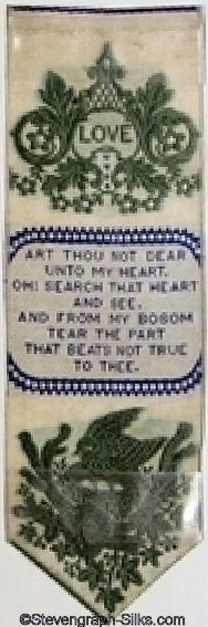 Green design bookmark with title and writing in blue border