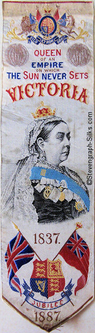 Bookmark with portrait of Queen Victoria and images of royal regalia
