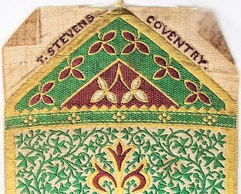 Stevens woven name on the reverse pointed end of this bookmark