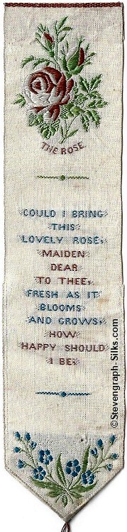Bookmark with title words, image of a rose and words of a verse