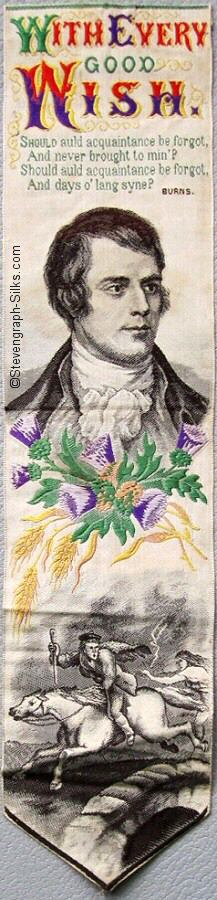 Bookmark with title words, words of poem and portrait image of Burns