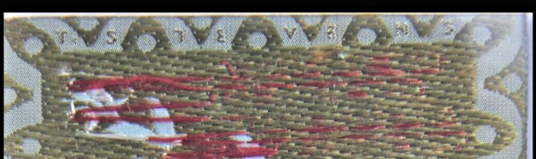 image of Stevens woven name on reverse top of this silk rectangle