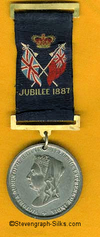 Ribbon with words: Jubilee 1887, and medal attached