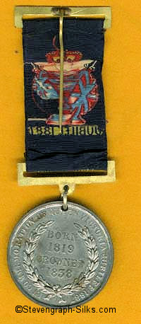 Ribbon with words: Jubilee 1887, and medal attached